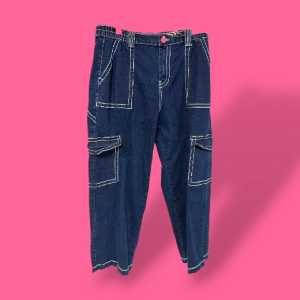 Almost Famous Navy Cargo Jeans with White Accents